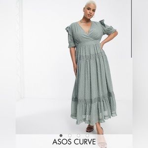 ASOS DESIGN Curve midi tea dress in sage green